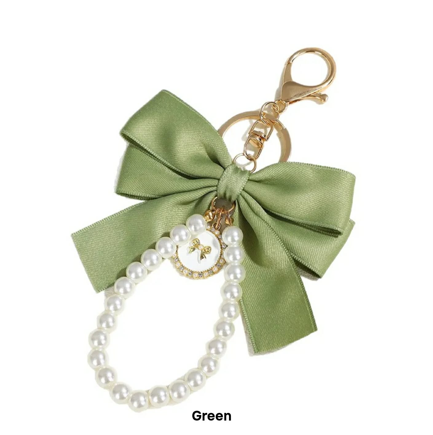 Green bow pearl personalised photo keychain