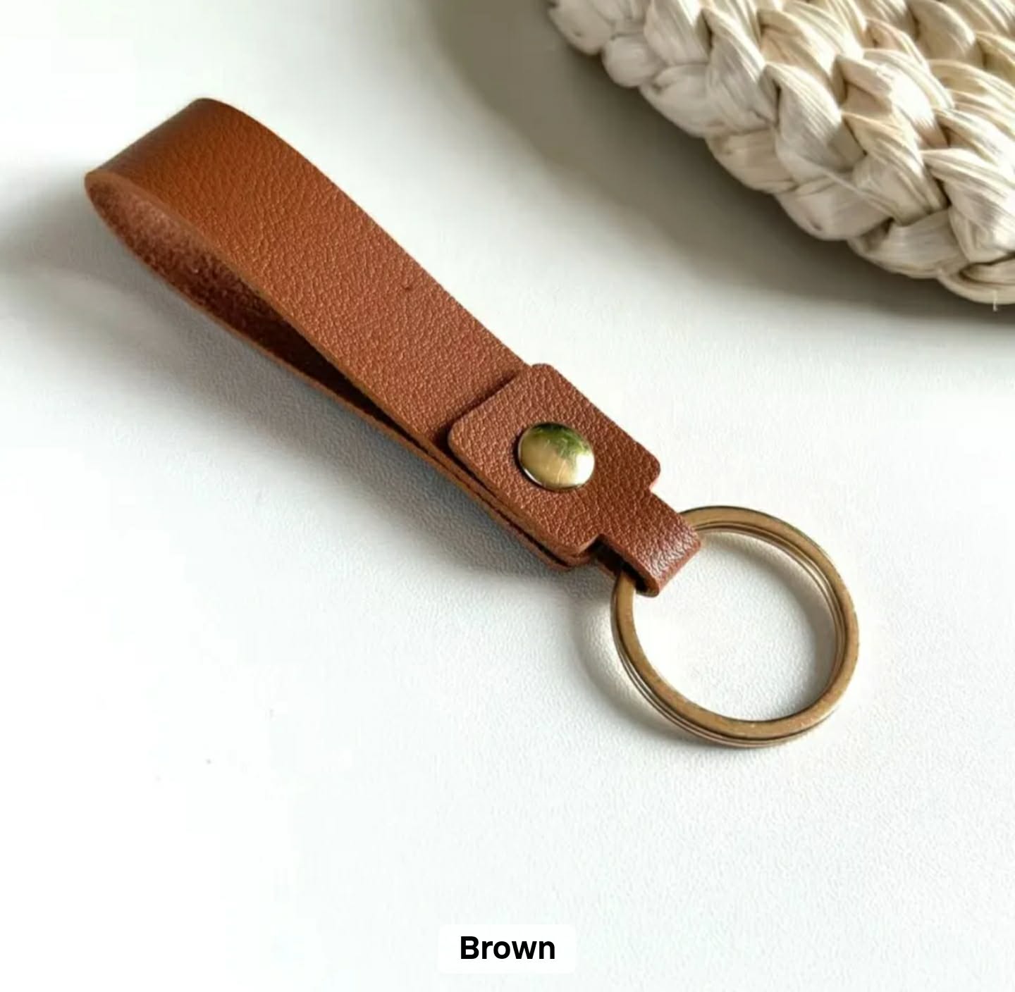 Brown leather personalised photo keychain