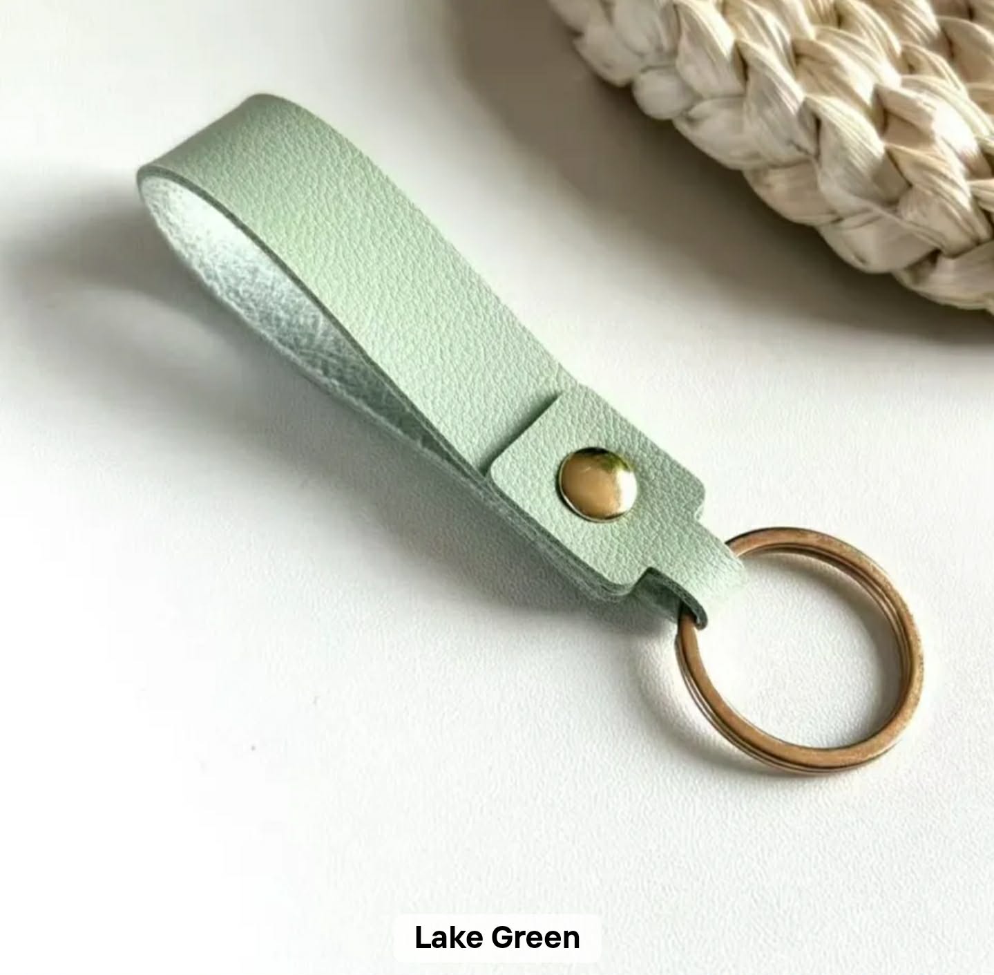 Lake Green Light Green leather personalised photo keychain