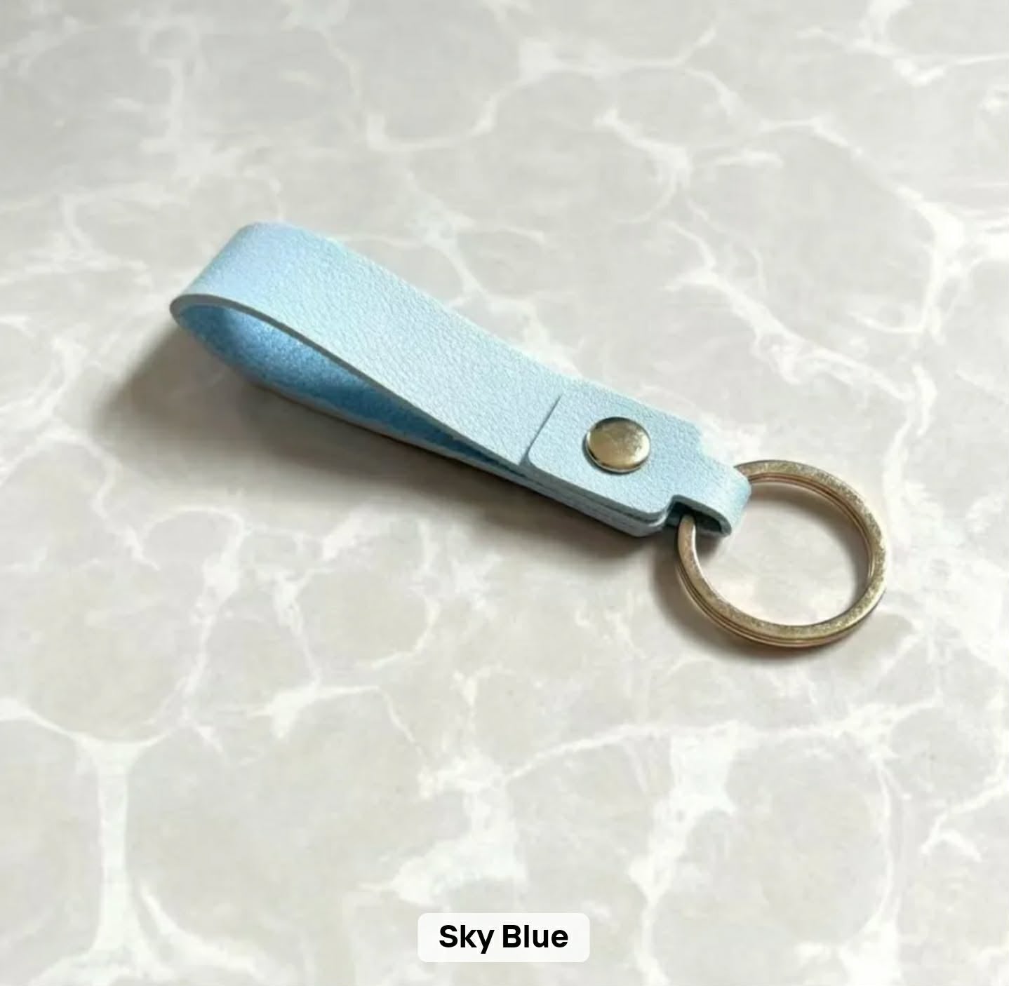 Sky Blue leather personalised photo keychain
