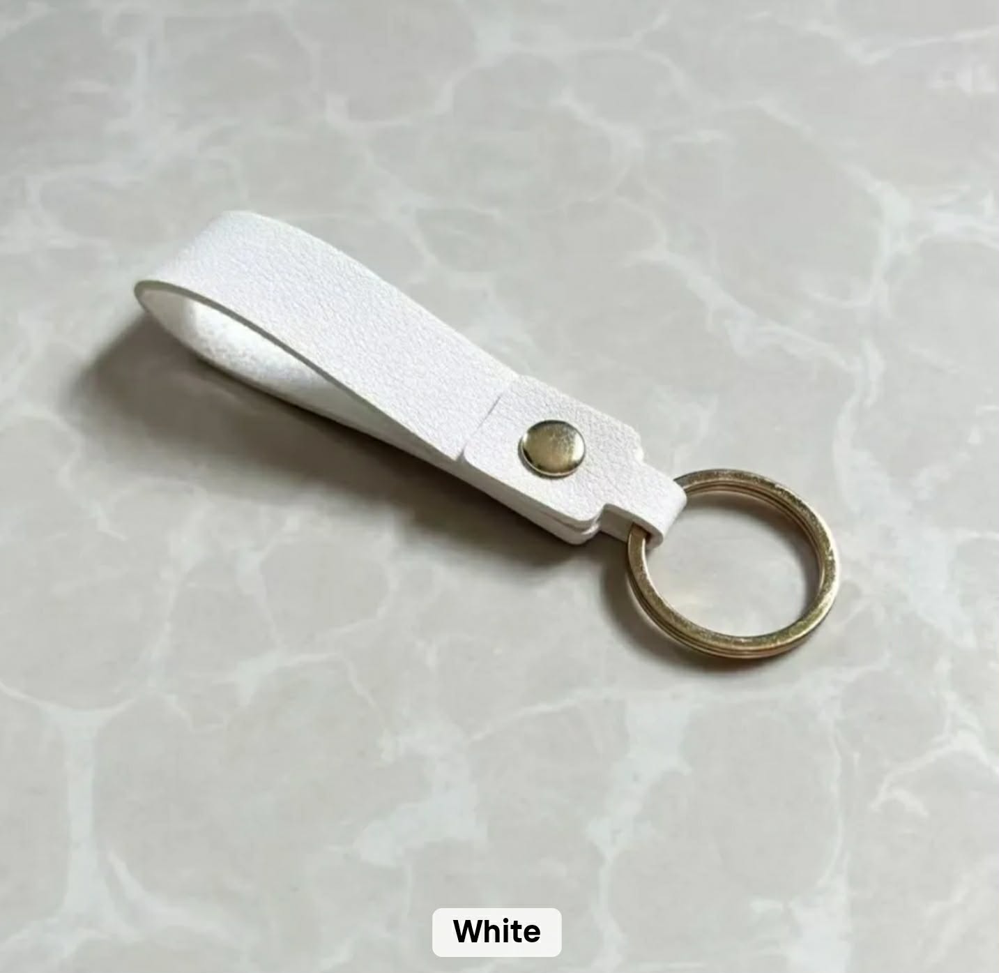 White leather personalised photo keychain