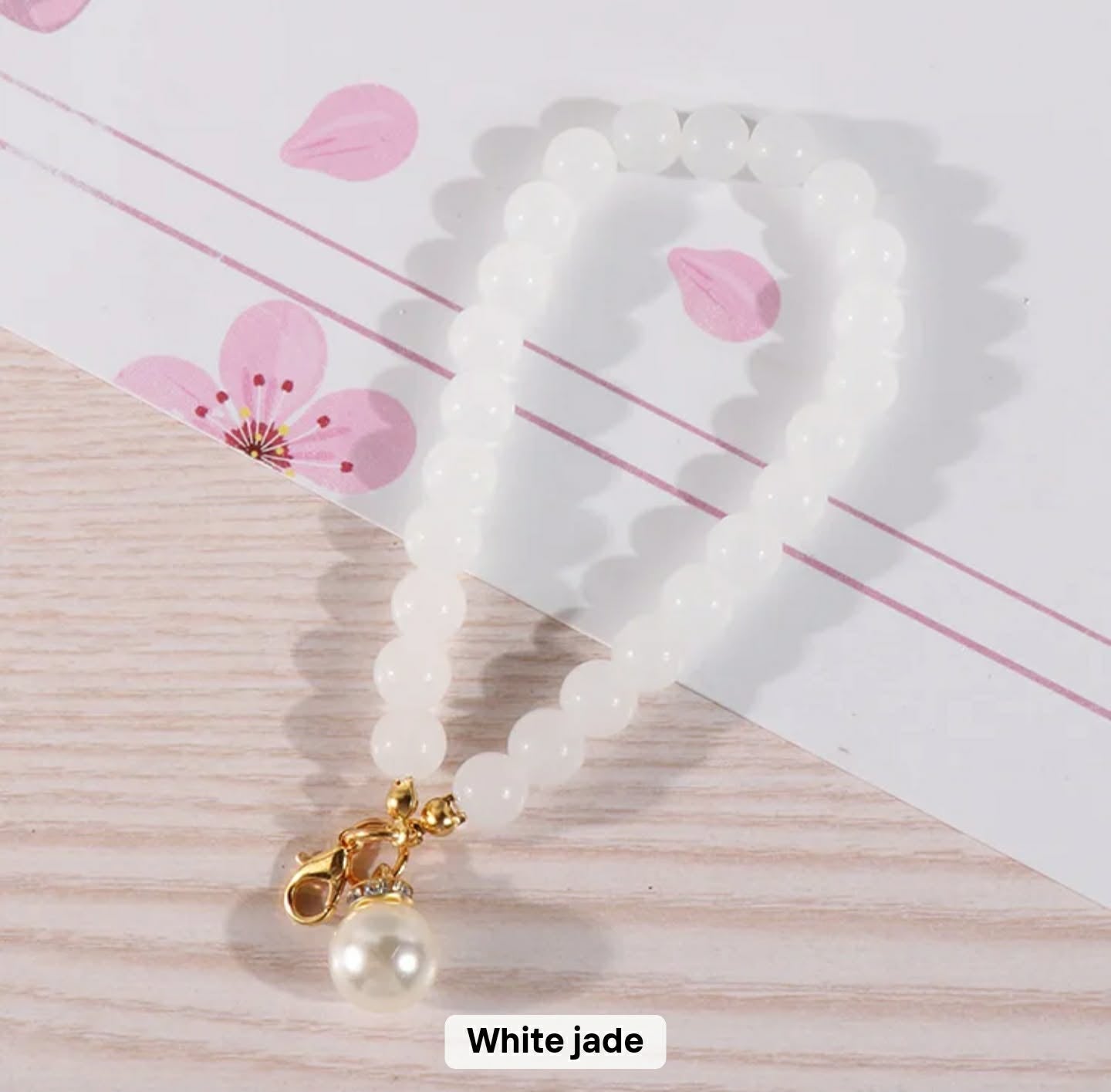 White jade pearl personalised photo keychain