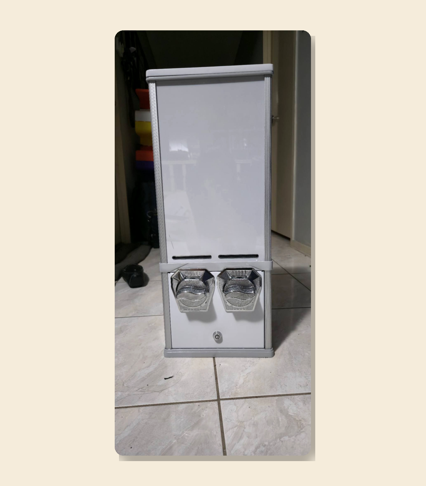 Sticker vending machine hire alternate view on beige background