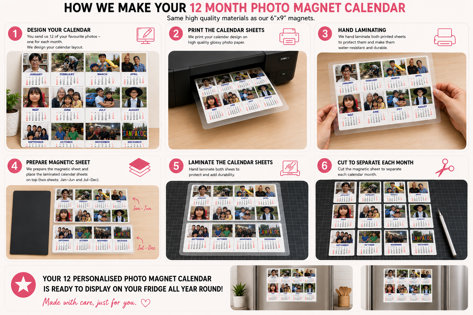 How we make your 12 month personalised photo magnet calendar