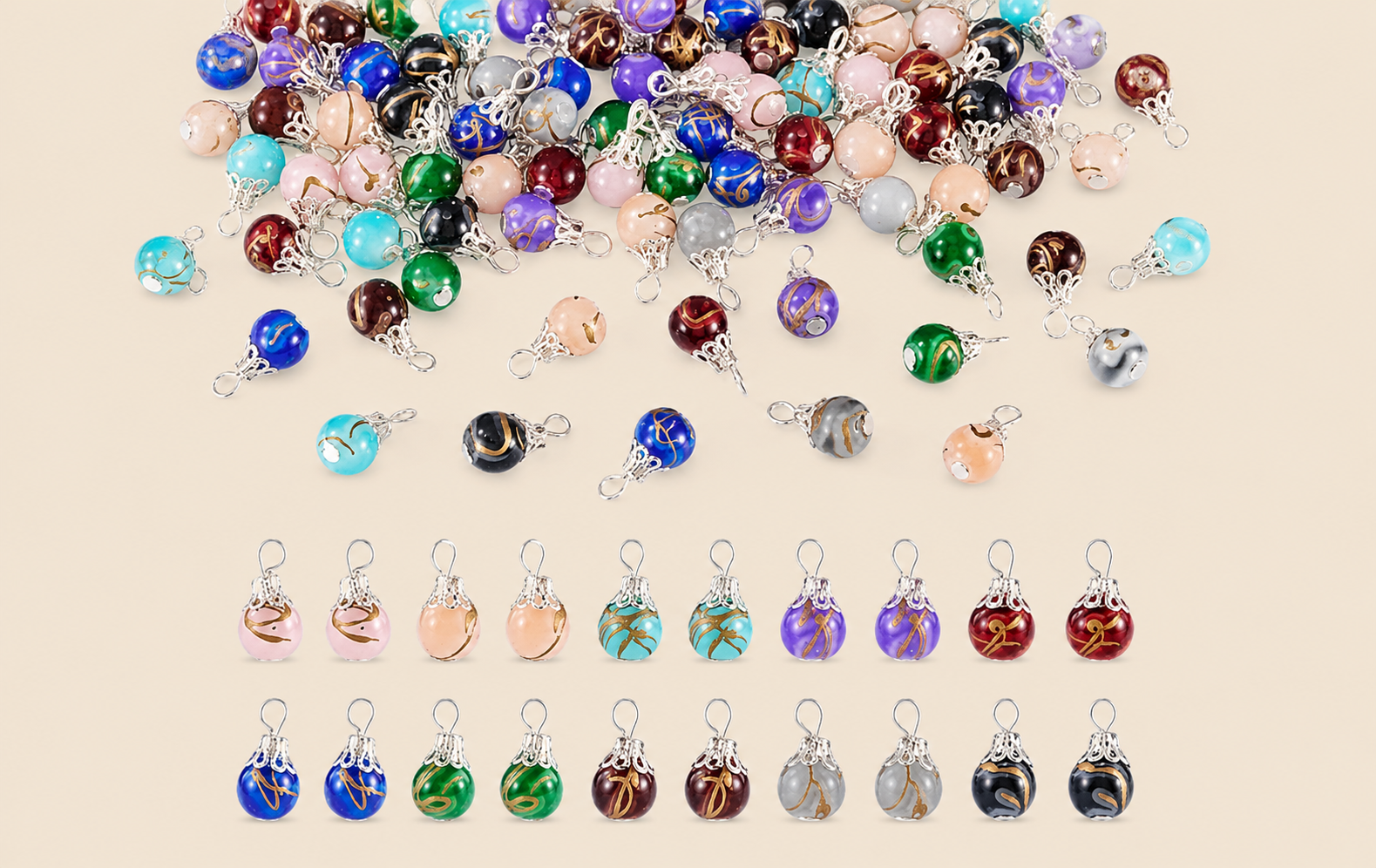 Crystal Round Painted Glass Dangle Charms on Memory Snap Co beige background