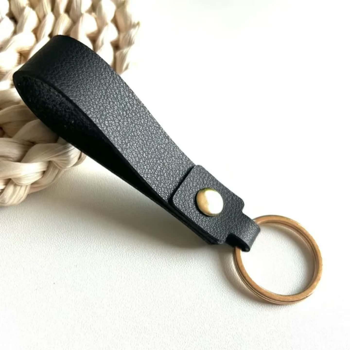 Black leather personalised photo keychain
