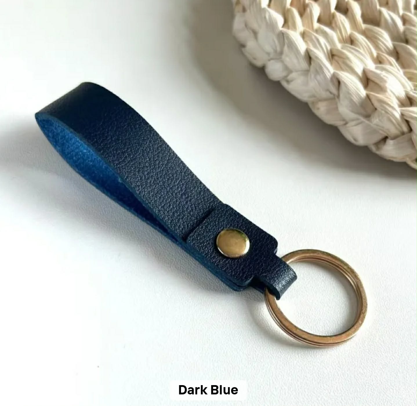Dark Blue leather personalised photo keychain