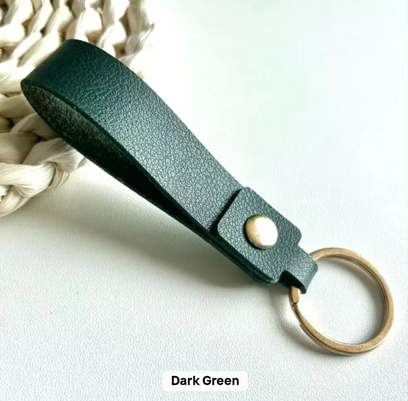 Dark Green leather personalised photo keychain