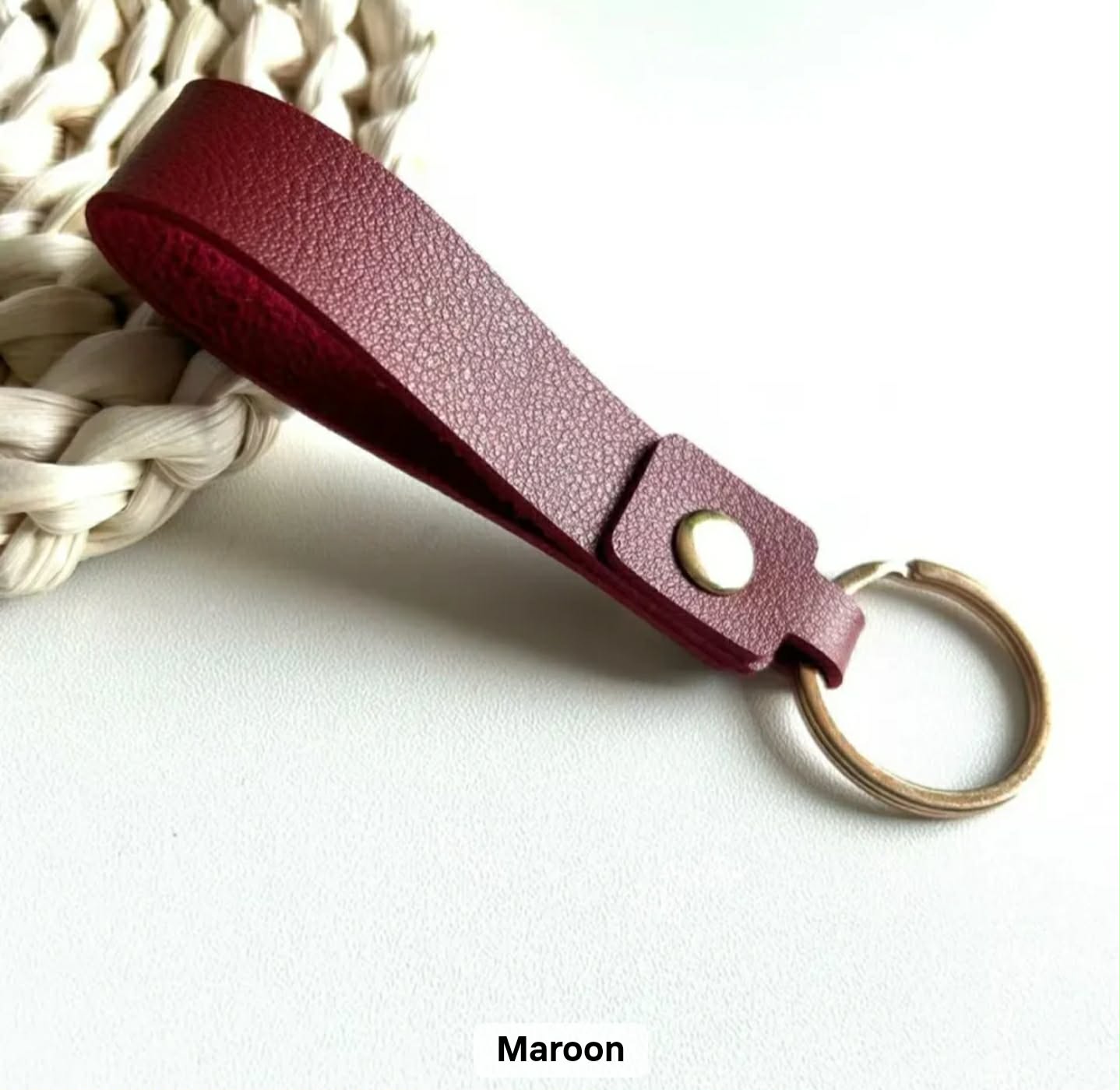Dark Red Maroon leather personalised photo keychain