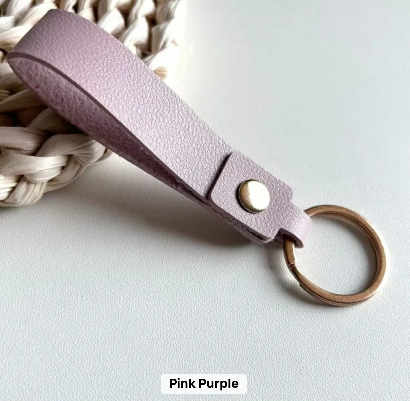 Pink Purple Lilac leather personalised photo keychain