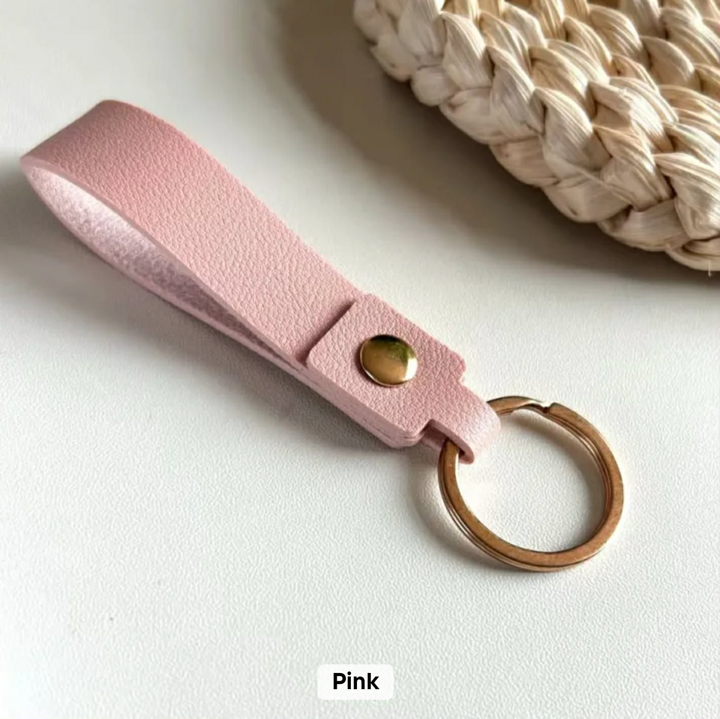 Pink leather personalised photo keychain