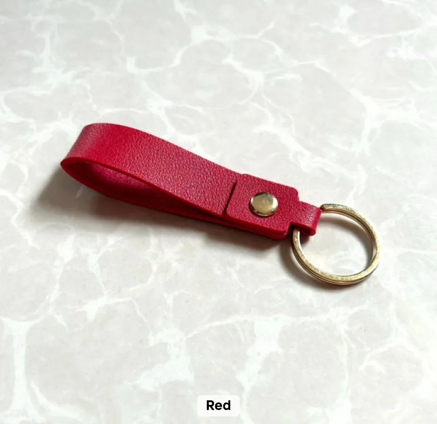 Red leather personalised photo keychain